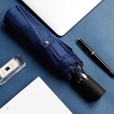 China Morden Leather PU Straight Umbrella Crook Handle Wind Resistance Quick Dry Blue Classic Business Fiberglass Color for sale