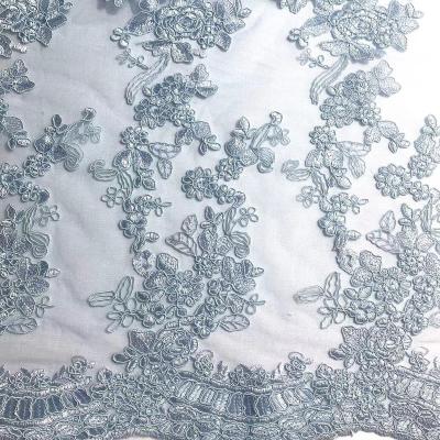 China wholesale shiny sky blue 3D rope lace fabric 3d rope embroidery fabric lace for women dress for sale