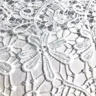 China Viable Most Popular White Chemical Lace Fabric Embroidery Guipure Guipure Lace Fabric For Dress for sale