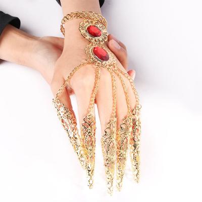 China High Quallity Vintage Crystal Pave Bracelets Dancing Props Golden Young Girl India Nails Ring Personalized National Style Bracelet for sale