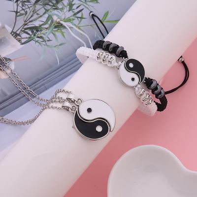 China High Quallity Aliexpress Amazon sells a new style of spliced gossip Yang and Yang necklace couple handwoven tai chi bracelet for sale