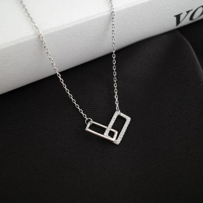 China High Quallity Square diamond set female senior sense simple clavicle chain female for sale