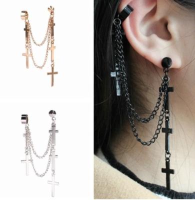 China High Quallity Wholesale Cross Earrings Personality Exaggerated Asymmetric Long Chain Alloy Hip Hop Party Earrings for sale