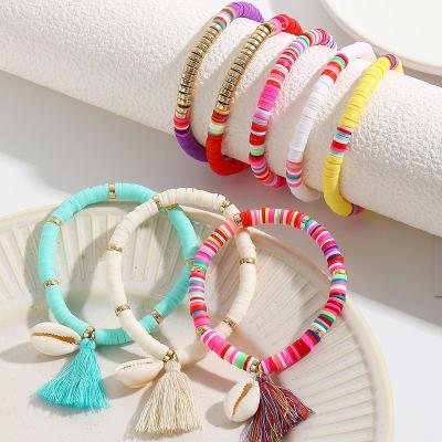 China High Quallity Fashion bracelet Colorful tassel polymer clay shell Bohemian bracelet for sale