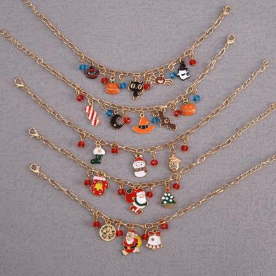 China High Quallity Cross border explosive Christmas bracelet Alloy Drip oil Santa Elk Red Snowman Crystal bracelet holiday gift for sale