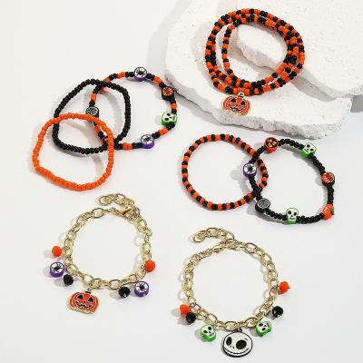 China High Quallity Amazon is a hot seller of rice beads orange pumpkin skull pendant Halloween bracelets for sale