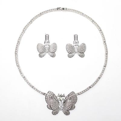 China High Quallity Luxury trend women's gold butterfly necklace ear sets filled with zircon micro-inset accessories for sale