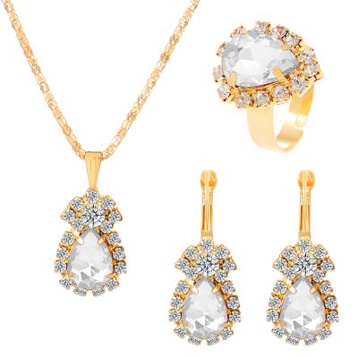 China High Quallity Drop Jewelry set Personalized fashion color rhinestone necklace earrings ring set bridal accessories for sale