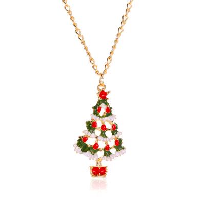 China High Quallity Christmas colorful cartoon jewelry cute drop oil Christmas tree earrings necklace set for sale