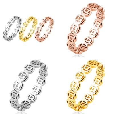 China High Quallity Vintage titanium steel copper ring stainless steel fortune more wealth transfer ring 18k gold index finger men and women for sale