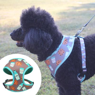 China DETACHED Custom Popular Pattern Designs Adjustable Soft Dog Harness Reversible for sale