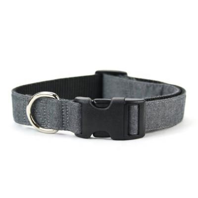 China DETACHED Custom Color Metal Buckle Fabric Denim Heavy Duty Silver Dog Collar for sale