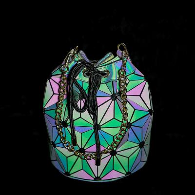 China Bucket Bags Women Handbags 2021 2021 New Halloween Bag Women's Handbag Rhombus Drawstring Bucket Bag Shoulder Purse Luminous Chain Handbags for sale