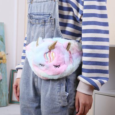 China Children Handbag Unicorn Winter Fur Cartoon Kids Girl Fashion Purses Handbags Mini Bags 2021 for sale