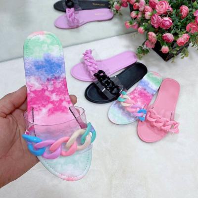 China Bling fashion trend jelly link dye lady rivet beach flat slippers diamond slippers outdoor clear slides rhinestone sandals for women for sale