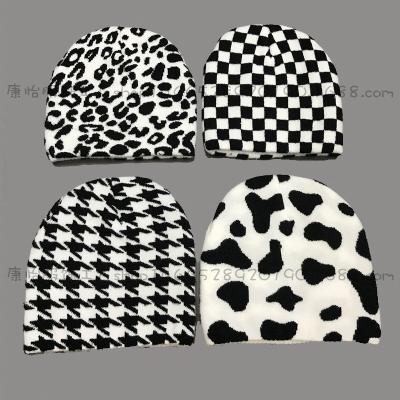 China COMMON cheap high quality popular pattern zebra cotton breathable prices cow winter hats fashion knitted beanie hat for sale