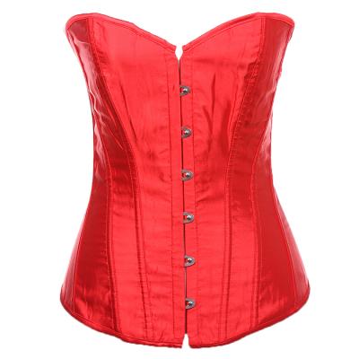 China Women Overbust Corset Antibacterial Satin Material Lace Up Waist Bustier Basques Korset for sale