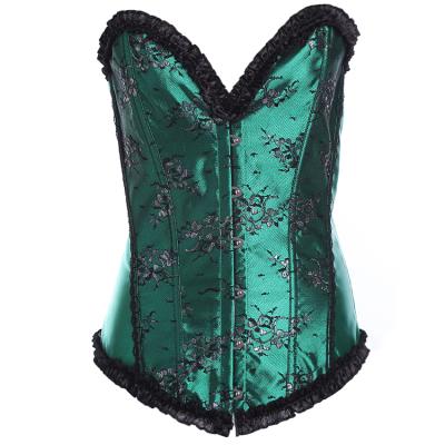 China Women Overbust Corset Embroidery Waist Bustier Brocade Slimming Fish Boned for sale