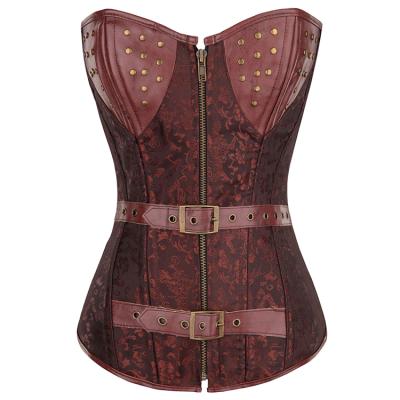 China Viable Women Plastic Boned Outwear Plus Size Bustier Overbust Rivet Bra Belt Steampunk Corset for sale