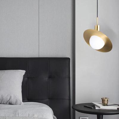 China Nordic Modern Post Modern Brass Pendant Light Single Head UFO Shape Lamps for Bedroom and Cafe for sale