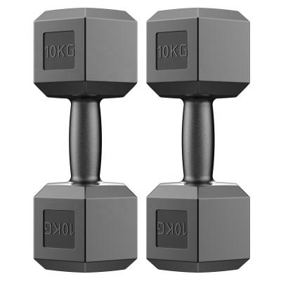 China 2022 Universal Hexagon Rubber Belt Iron Head Gym Dumbbell Set Fitness Top Selling Dumbbell for sale