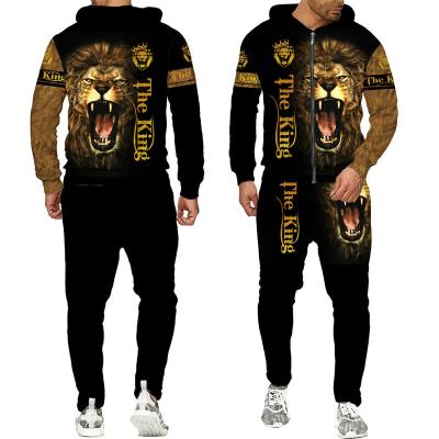 China Hot Selling 3D Breathable Printed Men's Hoodie Set Men's Sportswear Two-Piece Suit OEM Custom Men's Zipper Sweatshirt for sale