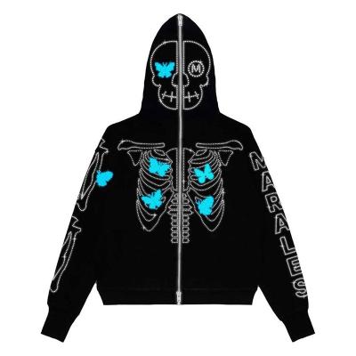 China Wholesale Fashion Custom Zipper High Quality Men's Casual Halloween Skeleton Hoodie Bone Jacket Breathable Jacket Men's Skeleton Hoodie for sale