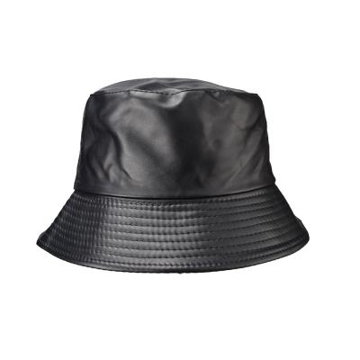 China Checked PU Leather Bucket Hats Unisex Women Wide Brim Outdoor Camping Sun Beach Caps Hat for sale