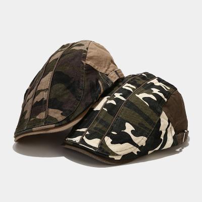 China Checked Camouflage Beret Hat For Men Fashion Washed Outdoor Designer Hats Beret Cap For Women for sale