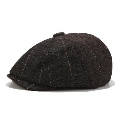 China New Winter British Wool Men's Checked Outdoor Hats Retro Hats Beret Hats Leisure Painter Hats for sale