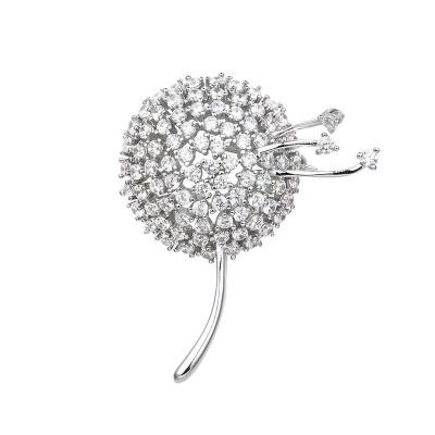 China New Design Zircon Brooches Women Brooches Dandelion Gold Brooch Accessories Decorative Custom Brooches Gold Silver Brass Luxury Jewelry for sale