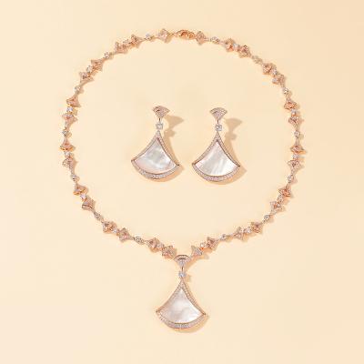 China High Quality Jewelry Set Exaggerated Large Helix Shaped White Short Triangle Necklace Earrings Inlaid With Zircon Plating 18K Gold for sale