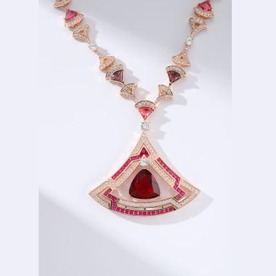 China High End Bohemia Rhodium Plating Bohemia Style Large Long Pendant Necklace Zircon Triangle Color Treasure Necklace And Earrings Set for sale