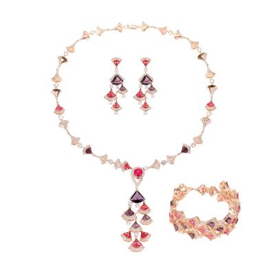 China CLASSIC Jewelry Making Women Set Party Helix Shaped Purple Red Luxury Necklace Chain Triangle Evening Multi Color Earrings 2021 for sale