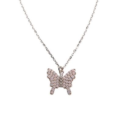 China Wholesale 925 Jewelry Women's Silver Butterfly Necklace Inlaid Protein Stone Chain Accessories CLASSIC Beautiful Mini for sale