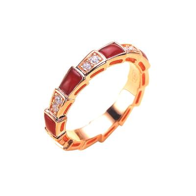 China Fashion Classic Style Inlaid Red Agate Ring Men and Women's Snake Bone Ring Pure Silver Gold Plated Jewelry for sale