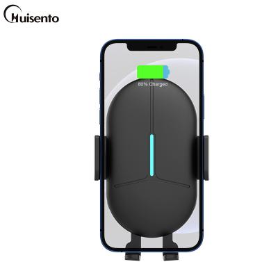 China With LED Light Design HUISENTO Sensor Smart Car Charger 15w Mobile Wireless Fast Charging Security Protection Stand for sale