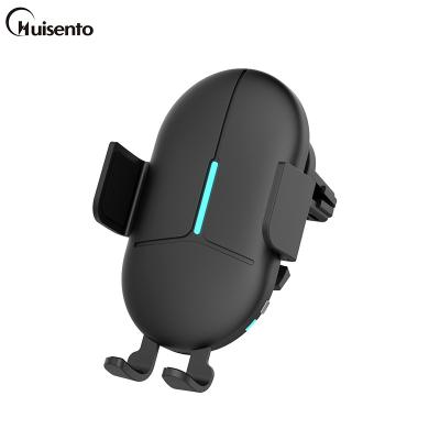 China With 15w Universal Car Fast Wireless Charger Air Vent LED Light Smart Design HUISENTO Car Sense Phone Holder for sale