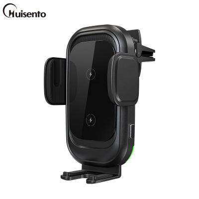 China Dual Coil Charging HUISENTO New 15w Wireless Car Charger Smart Clip Arm Low Power Consumption And No Heat Qi Car Radio Charger for sale