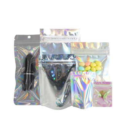 China Barrier 100 Pcs Zip Lock Logo Holographic Zip Lock Plastic Bag Gift Clear Plastic Packaging Mylar Bag Aluminum Foil Holographic Mylar Bag for sale