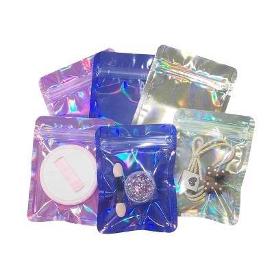 China Side Clear Holographic Pouch Customized Colors Gift Aluminum Foil Zip Lock Bag Food Storage Moisture Proof Cookie Bags Small Ziplock Pouch for sale