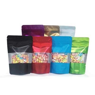 China Matte Colors Aluminum Foil Stand Moisture Proof Up Ziplock Pouch With Window Clear Logo Gift Mylar Custom Small Bag Plastic Packaging Bag for sale