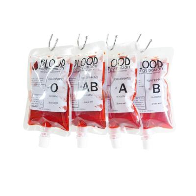 China Barrier Beverage Blood Bag Doctor Jars Energy Drink Doctors Decorations Halloween Packaging Juice Beverage Clear Plastic Spout Water Bag for sale