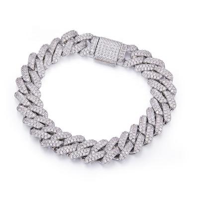 China ISoulded-UGBE-14mm Excellent Design 925 Silver Casual/Sporty Moissanite Diamond Bracelet 14mm Cuban Link Chain Bracelet For Man for sale