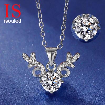 China Fashion May Be Platinum Plated Deer Brass Antlers Moissanite Personalized 1Ct Pendant Necklace for sale