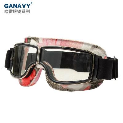 China Retro Sports Factory Price Diverse Riding Sales Color PU Leather Anti Fog Anti Scratch Motocross MX Harley Goggles Hot PC Lens for sale