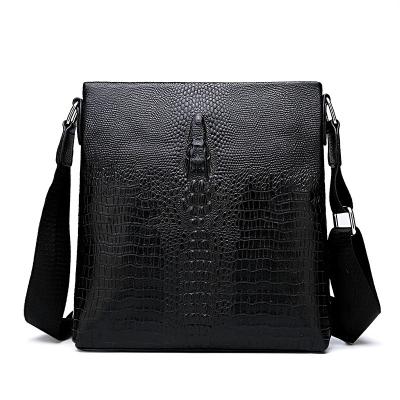 China Portable Fashion Embossed Crocodile Pattern Crossbody Bag Vertical Genuine Leather Casual Small Business men Shoulder Bag for sale