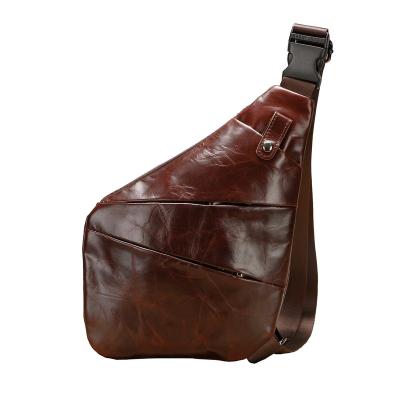 China Portable New Fashion 2023 men's Genuine Leather Chest Bags for Men Simple and Casual Style Outdoor hiking Bag for sale