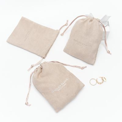 China Small Recyclable Promotional Gift Bags Fabric Suede Pockets Faux Suede Drawstring Christmas Gift Packaging Bag for sale