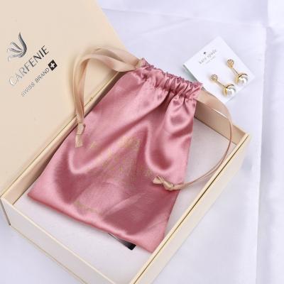 China Recyclable Custom Colorful Soft Silk Drawstring Cosmetic Pouch Luxury Drawstring Hair Jewelry Gift Satin Bag for sale